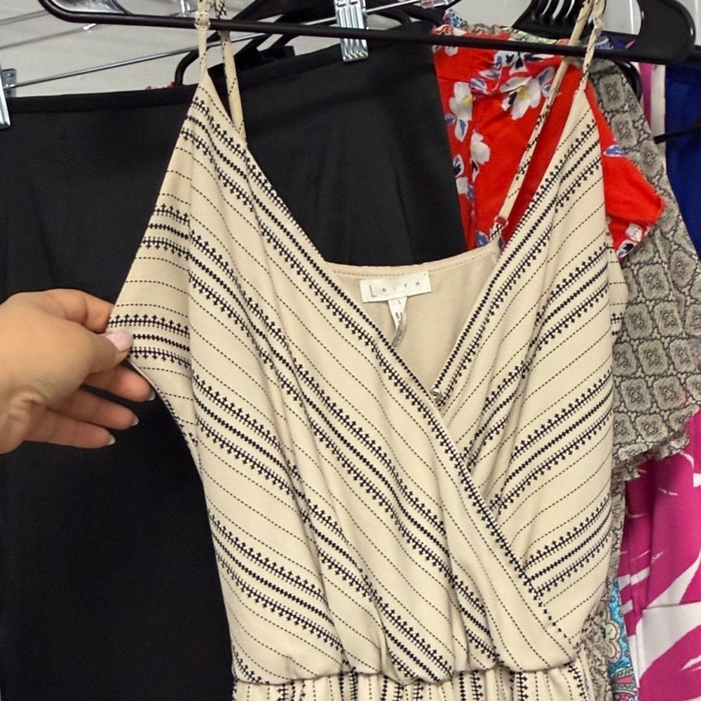 LEITH WOMENS beige Jumpsuit relaxed one small spaghetti strapped boho miltered - Picture 6 of 10